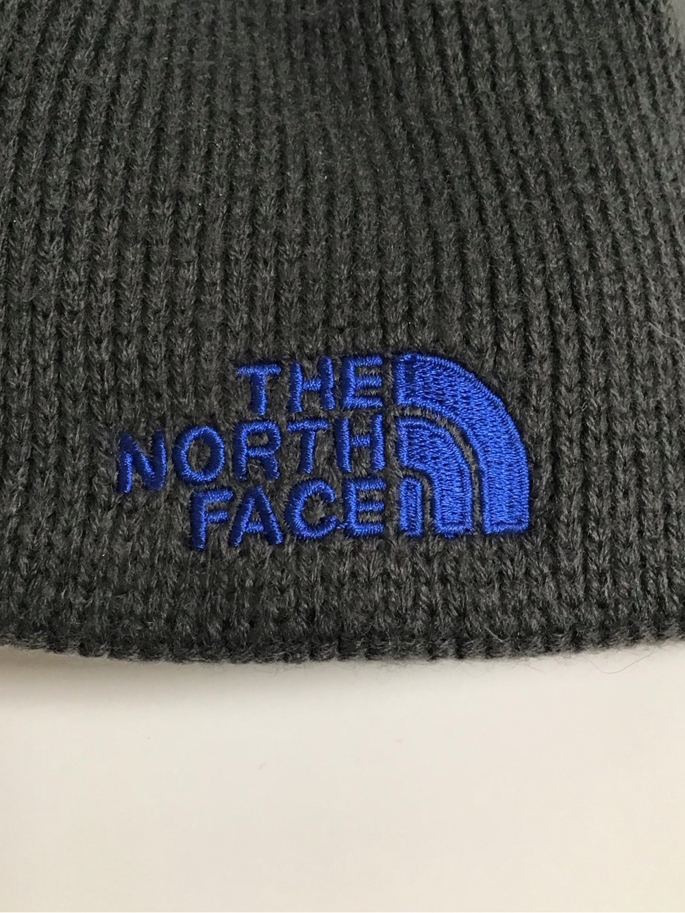 The North Face Beanie Hat Youth/Junior Medium Gray Cobalt Blue Logo Fleece Liner - Picture 4 of 15